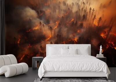 Forest in Fire Abstract Background, Aerial View Wall mural