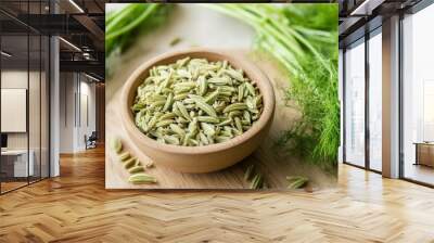 a bowl of fennel seed on a wooden surface Wall mural