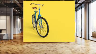 Blue bike isolated on yellow background. 3D illustration Wall mural