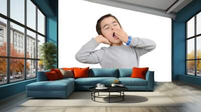 Boy is stretching and yawning Wall mural