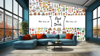 Vector set with hand drawn isolated colored doodles on the  theme of food and drink Wall mural