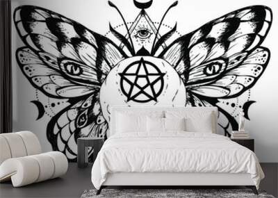 Butterfly wiccan skull with pentagram Wall mural