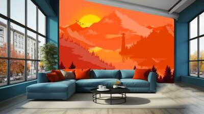 Flat landscape Sunset and islands Wall mural