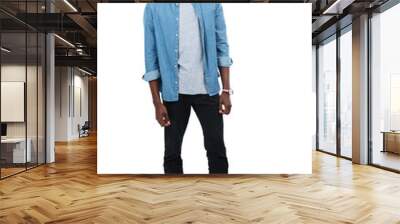 Young black man, full body portrait and standing ready isolated in white background studio for casual happiness. African man, happy lifestyle and positive mindset energy for confidence and success Wall mural