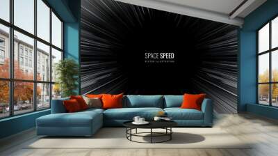 Comic line effect for anime. Background explosion of radial lines and movement for comics. Black and white manga speed frame vector illustration Wall mural