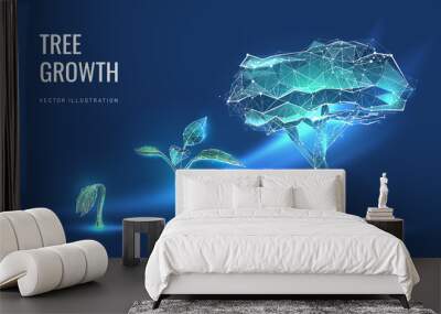 Digital evolution or seedling growth in futuristic polygonal style. The concept of business and income growth and startup transformation. Vector illustration Wall mural