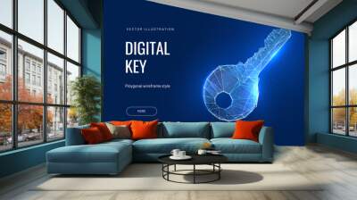 Digital key in a futuristic polygonal style. Vector abstract illustration of blockchain technologies Wall mural