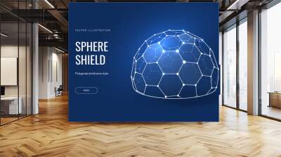 Dome shield geometric vector illustration on a blue background. Geometric translucent shield futuristic for protection in an abstract glowing style Wall mural