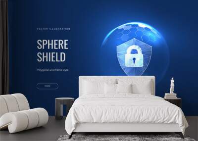 Security, shield lock in futuristic polygonal style. Concept of internet privacy or cyber protection or antivirus. Vector illustration Wall mural