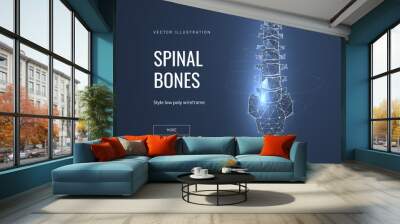 Spinal bones, vertebra low poly wireframe landing page template Wall mural