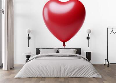 A glossy redn heart shaped foil air balloon isolated on a transparent or white background. PNG, Foil air party balloon, Valentines day, anniversary. Wall mural