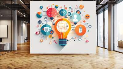 Light Bulb Illustration for Brainstorming background, Business School Competencies for Success, Empowering Change through Creative Solutions for businesses  Wall mural