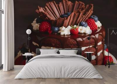 A delectable, mouth-watering chocolate cake takes center stage in this scrumptious image. Wall mural