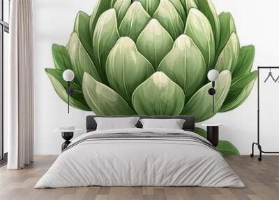 Close-Up Illustration of a Fresh Green Artichoke on a White Background Wall mural