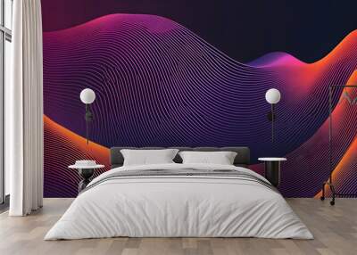 Abstract digital art with flowing waves in vibrant colors on dark background. Wall mural