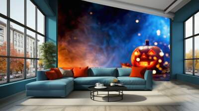 Glowing Jack O' Lanterns at night. Halloween Background Wall mural