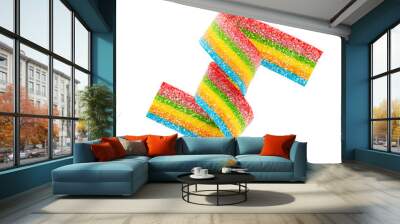 Rainbow sour jelly candy strip in sugar sprinkles isolated over white background Wall mural