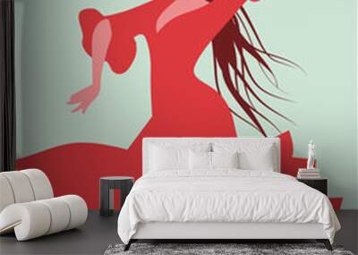 Beautiful Spanish flamenco dancer, wearing elegant red dress and flower in her long hair Wall mural