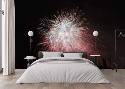 Fireworks exhibition at night Wall mural