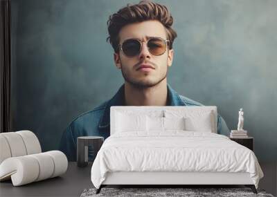 Stylish young man exuding confidence in casual attire and sunglasses Wall mural