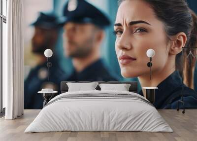 A police officer coordinating with colleagues, teamwork and strategy Wall mural