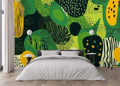 A seamless green pattern with abstract shapes, playful and vibrant Wall mural