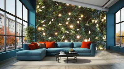 illumination and Christmas lighting background. Simple lighting decoration material on green background.  Wall mural