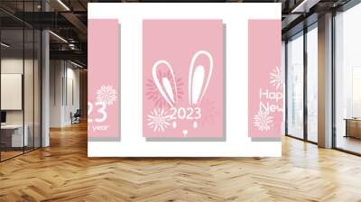 Set of new year illustration template. 2023 rabbit year greeting card collection. Vector illustration. Wall mural