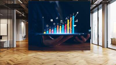 Business analysis, company profits. Businessman analyzing profit chart trends, making investment plans, trading stocks, economic trends, setting future goals. Analyze investment risks. Wall mural