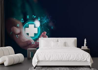 Digital healthcare, Doctor and Ui icon medical on network, Science and medical service technology revolutionized health care, providing fast and easy access for patients, Future of healthcare. Wall mural