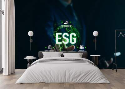 ESG sustainable concept. environmental, social, and governance in sustainable and ethical business on network connection. ESG icon Wall mural