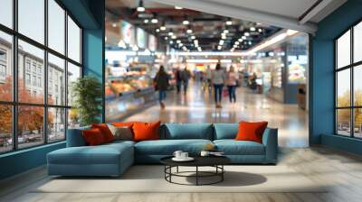 blurry food court at supermarket mall for background Wall mural