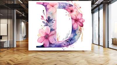 Generic logo luxury watercolor floral alcohol ink with letter D Wall mural