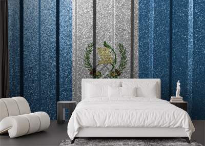 Textured flag of Guatemala on metal wall. Colorful natural abstract geometric background with lines. Wall mural