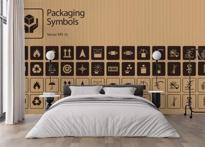 A set of packaging symbols on cardboard background Wall mural