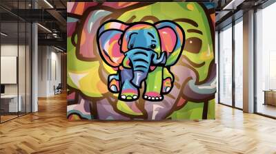 Childish Style Abstract Elephant T-Shirt Logo Wall mural