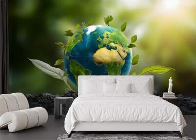 Earth Day Celebration with Green Globe Concept Wall mural