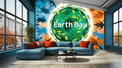 Earth Day Celebration with Green Globe Concept Wall mural