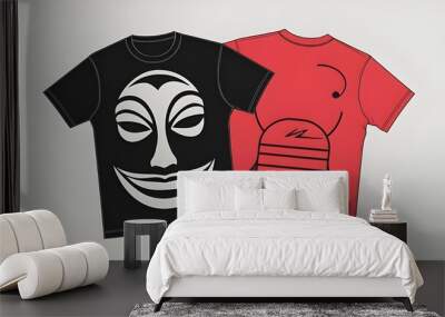 Mockup of Red Kid's T-Shirt, Front and Back Wall mural