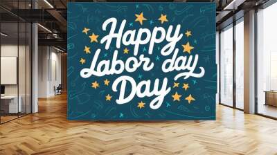 USA Labor Day Celebration Banner with Flag and Lettering Wall mural