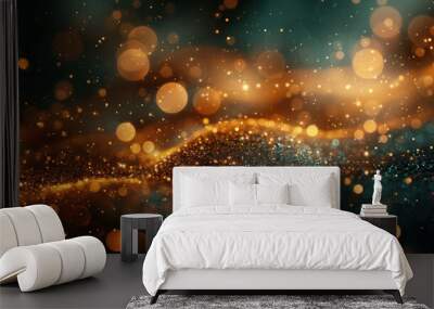 Dark green and gold Abstract background and bokeh on New Year's Eve Wall mural