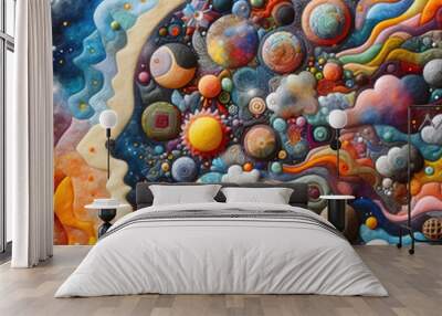 felt art patchwork, exploding mind concept art, inner world, dreams, emotions, imagination and creative mind Wall mural