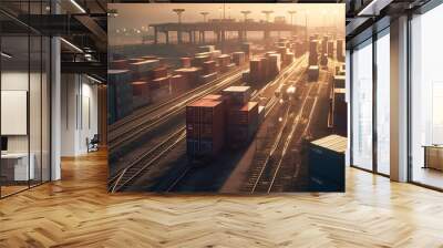 Global business of Container Cargo freight train for Business logistics concept Wall mural