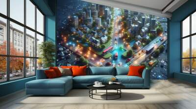 Smart city on circuit board background Wall mural