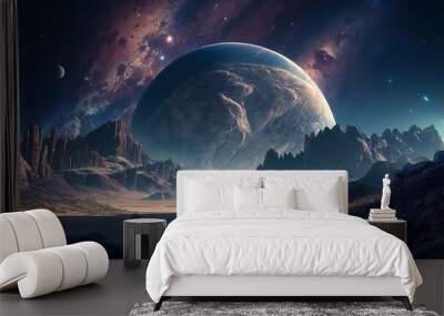 Unknown planet from outer space. Space nebula. Cosmic cluster of stars. Outer space background. Generative AI Wall mural