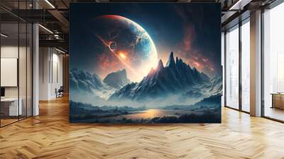 Unknown planet from outer space. Space nebula. Cosmic cluster of stars. Outer space background Wall mural