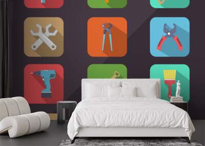 Hardware Tools Flat Icon Long Shadow Wall mural