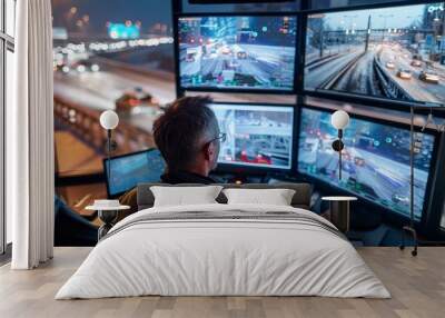 Command Center Monitoring Traffic Chaos with Precision and Efficiency Wall mural