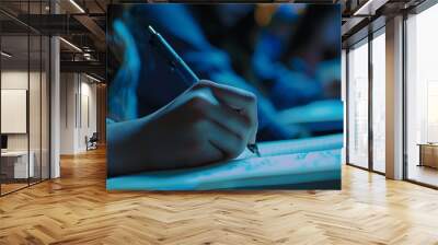 Focused Student CloseUp of Handwriting in Lecture Notes Wall mural