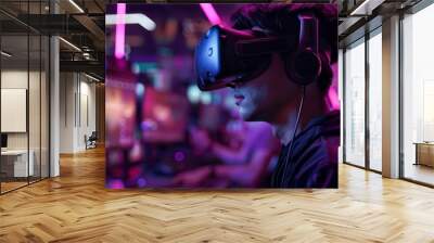 Immersive Virtual Reality Gaming Dive into the Thrilling World of Esports with VR Headset Player Wall mural